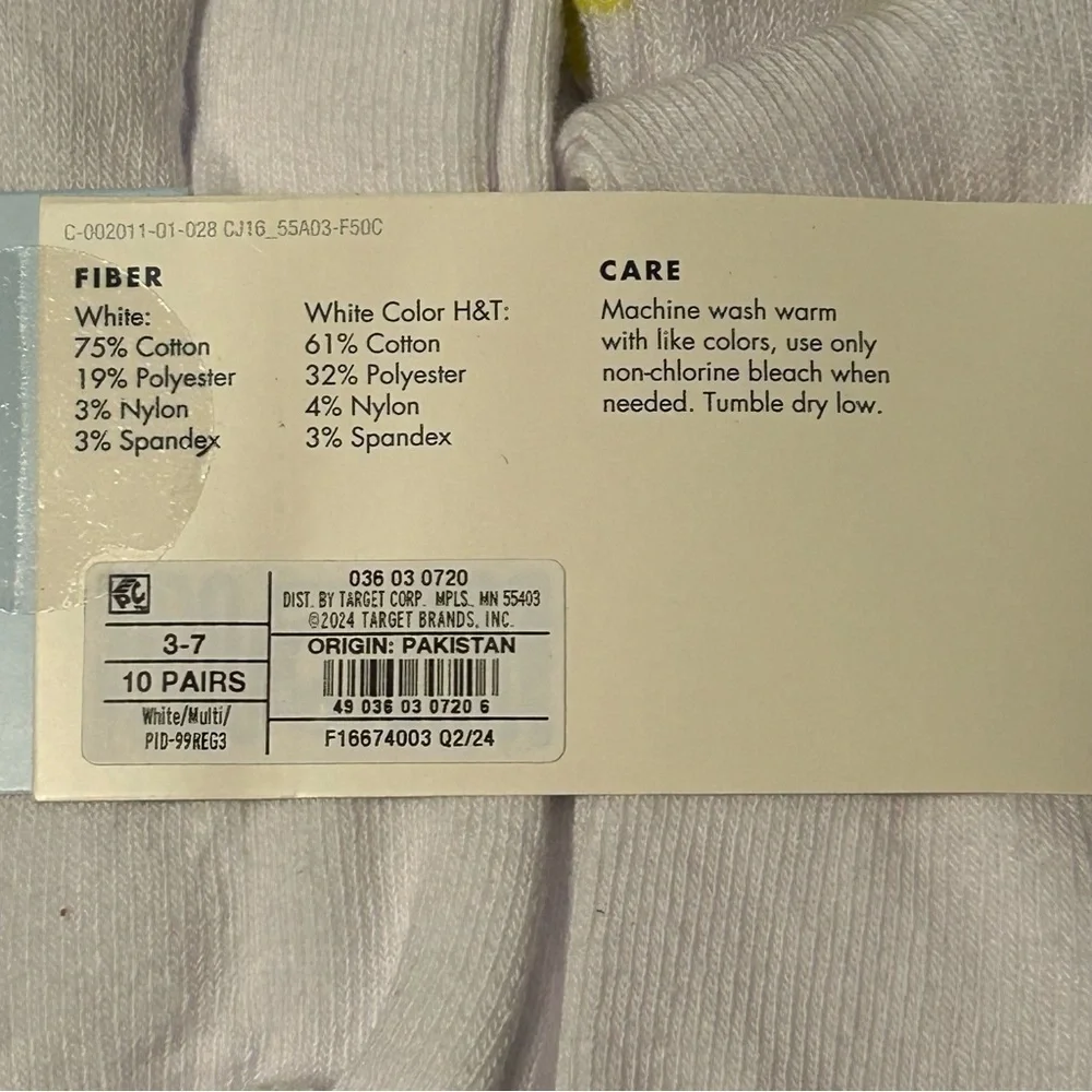 Cat & Jack Girls 3-7 Large Crew Socks White w/colored heels NWT (Lot of 2 pkg)